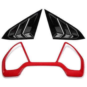 

1Pcs Car Dash Board Dashboard Trim Cover Frame Red & 2Pcs Rear Side Window Louvers Air Vent Cover Black for Honda 10Th