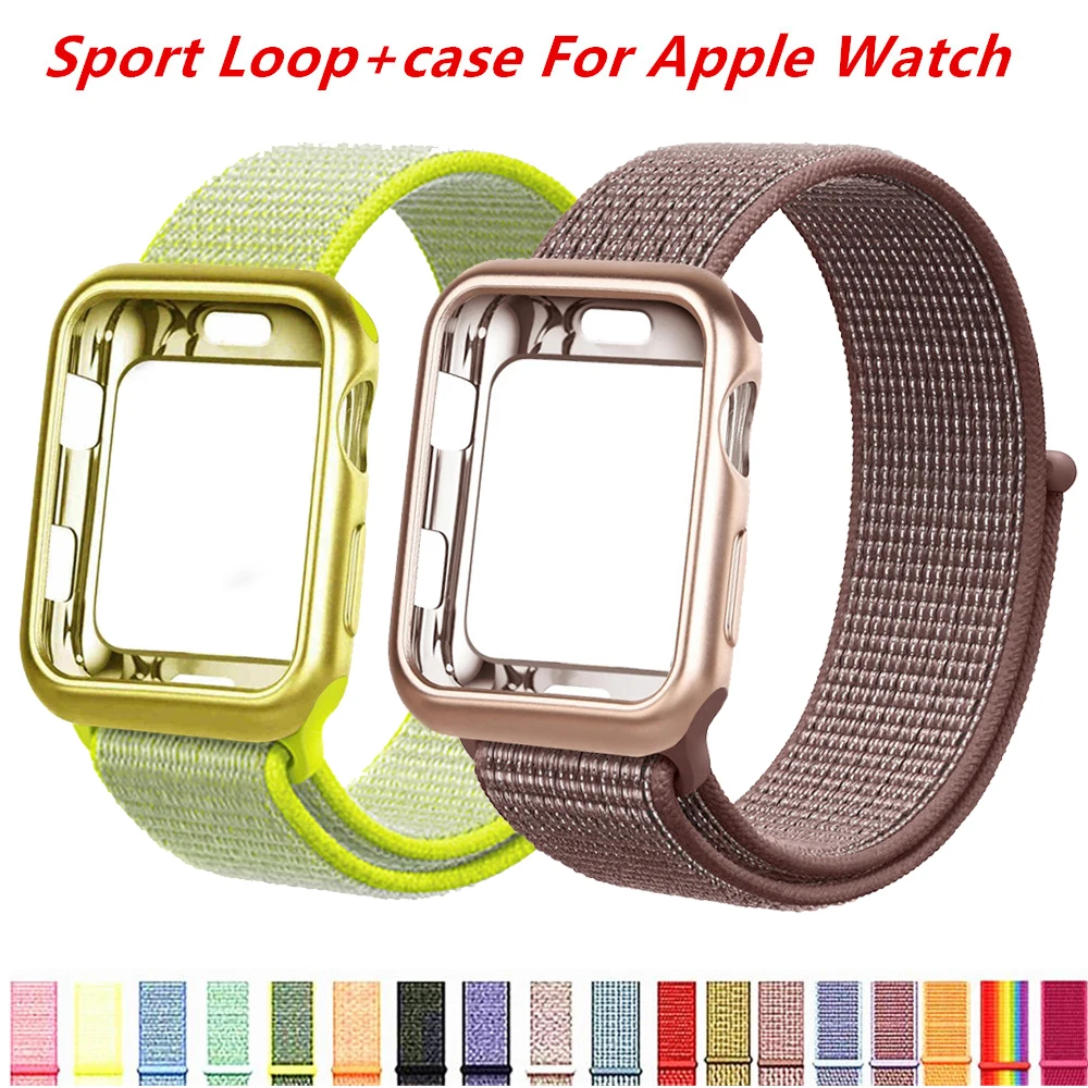Чехол + ремешок для apple watch band 44 мм/40 мм Спортивная петля apple watch 4 3 correa iwatch band 42 мм 38 мм нейлоновый браслет ремешок для часов