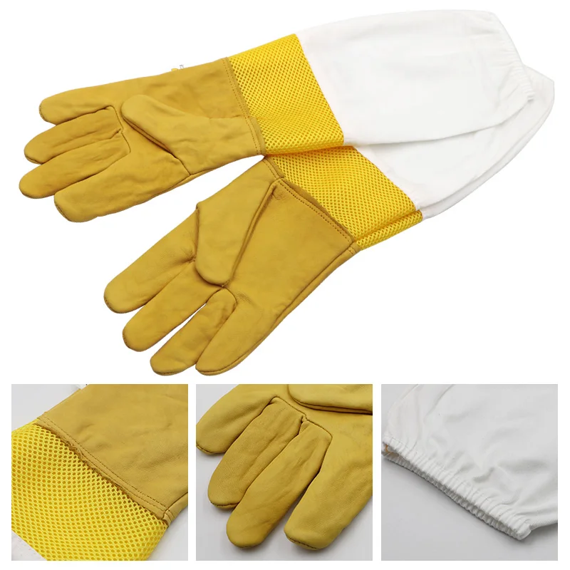 Beekeeping Gloves Short Mesh Protective Sleeves Breathable leather and Cloth Anti Bee Apiculture beekeeping gloves