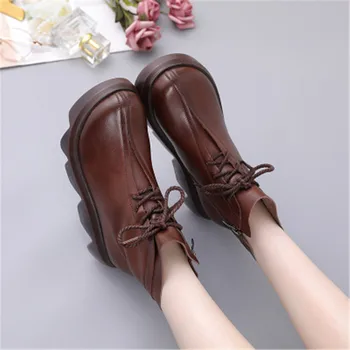 

Autumn/winter 2020 vintage leather wedge increased thickness of bottom women's boots side zippers waterproof Taiwan cowhide boot
