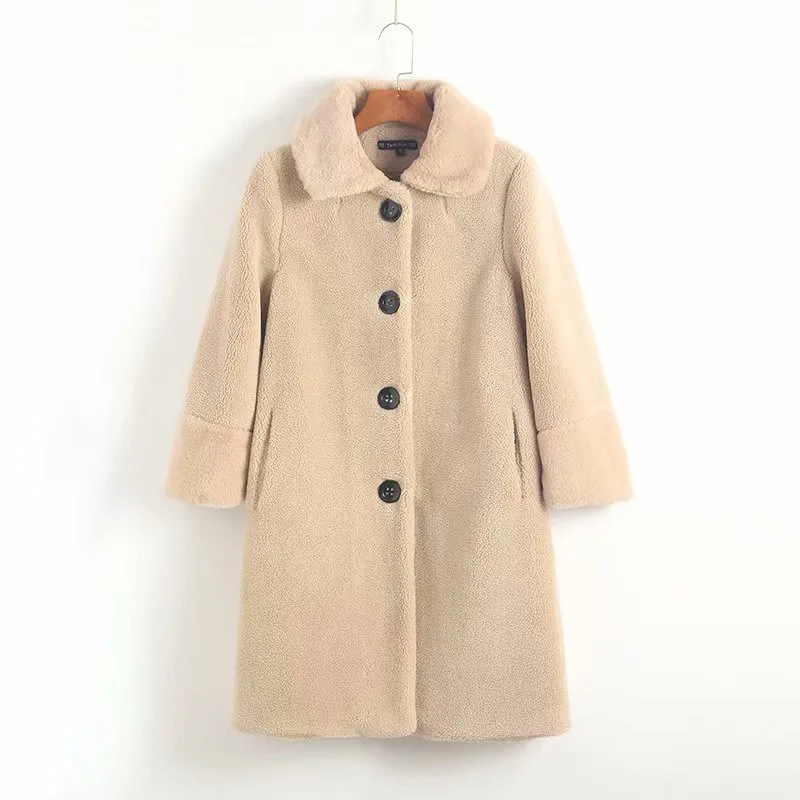 Женское пальто из искусственного меха зимнее теплое длинное плюшевое пальто Модная длинная парка куртка из меха ягненка женская повседневная верхняя одежда - Цвет: Khaki
