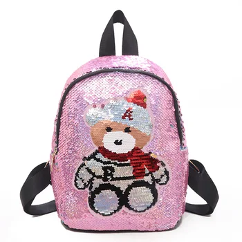 

Cute Reversible Sequins Cartoon Kids Backpack Bear Glitter Fashion Travel Shoulder Bag Girls Mini Backpack School Bag