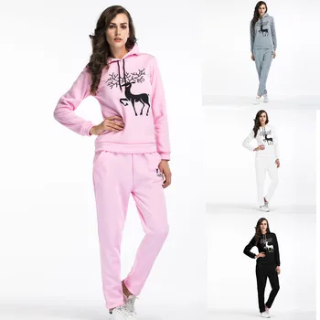 

Tracksuit Christmas women 2 piece set women's sweat suit костюм женский костюмы Print pullover Long sleeve Hooded Sweatshirt #3