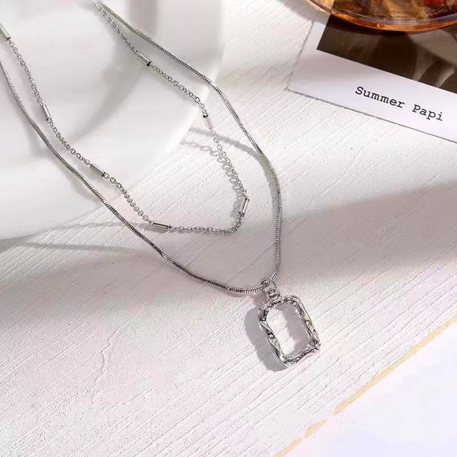 Square Hollow Double-layer Necklace Female Simple Design Fashion Choker Necklace Gift for Friend Wholesale Jewelry