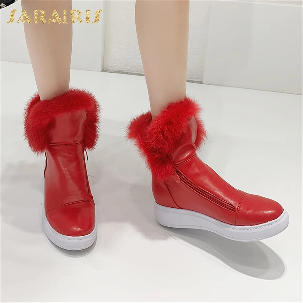 

Sarairis 2019 Hot New Fashion Wholesale Add Fur Warm Winter Boots Women Shoes Woman Platform Black Red Ankle Boots Woman Shoes