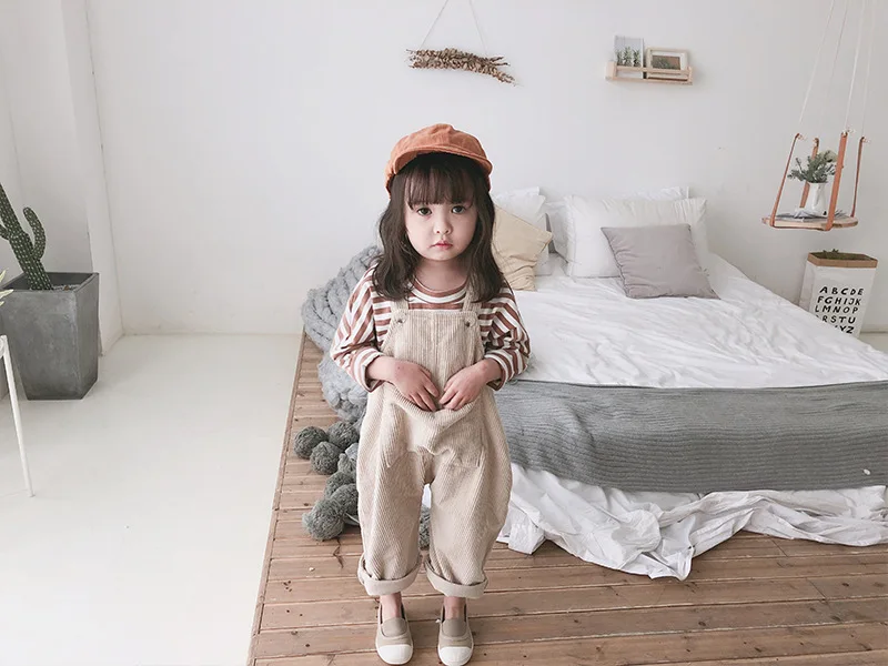 Детская одежда; коллекция года; новые модные вельветовые комбинезоны для девочек; Детские корейские штаны