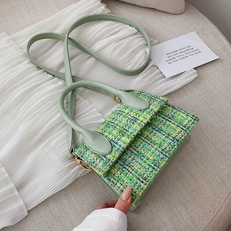 green Элегантная женская маленькая сумка-тоут, модная новинка, высокое качество, шерстяная женская дизайнерская сумка, дорожная сумка через плечо, сумка-мессенджер, кошельки - Цвет: green