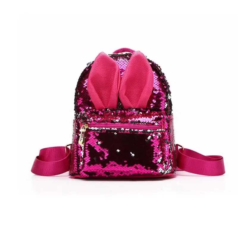 hot pink Мини милый двусторонний рюкзак с блестками с ушками модные школьные сумки-рюкзачки для путешествий - Цвет: hot pink