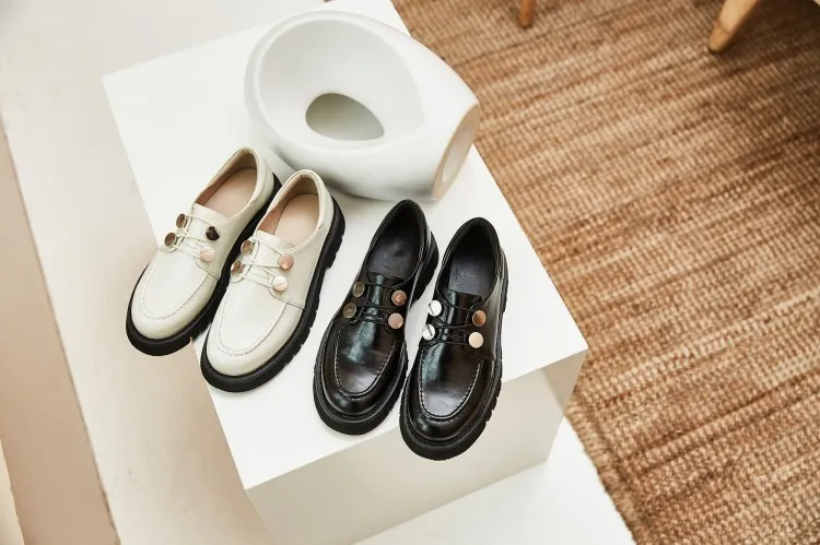 

Inside And Pure Leather High-End WOMEN'S Shoes 2020 Spring New Style Shoes Women's British-Style Thick Bottomed Casual Low Top S