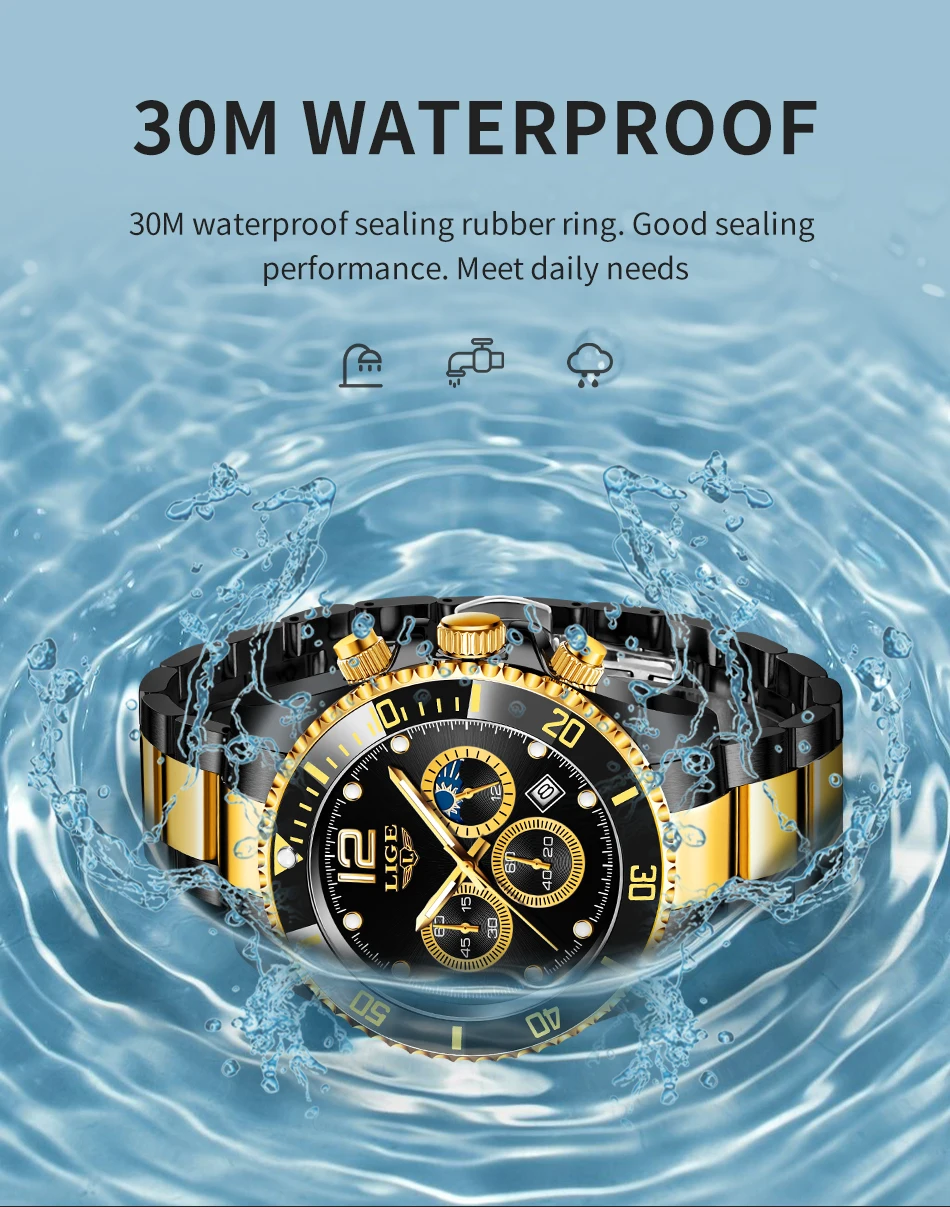 Orologio in oro nero di moda Orologio al quarzo impermeabile in acciaio inossidabile di lusso di marca superiore Orologio da polso cronografo sportivo da uomo Ma_voghion.com