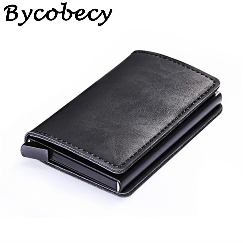 Bycobecy из искусственной кожи металлическая одиночная коробка кредитный держатель для карт чехол для женщин и мужчин RFID кошельки Винтаж Бизнес ID держатель