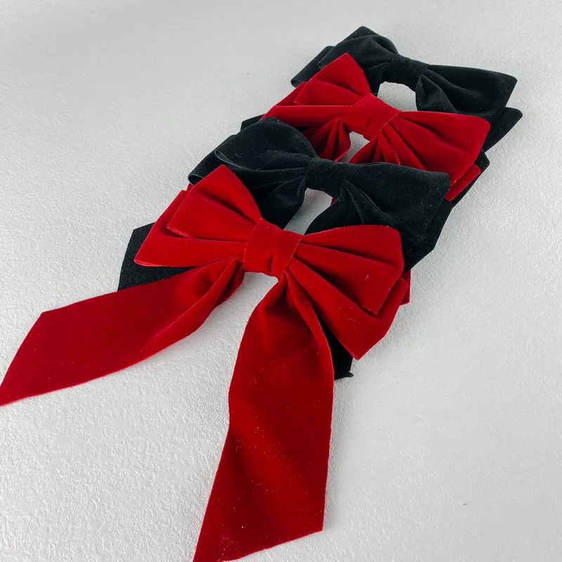 wide headbands for women Vintage Red Big Velvet Bow Hair Clip For Women Girl Long Ribbon Hairclip Black Large Barrette Korean Top Hairpin Hair Accessorie large claw hair clips