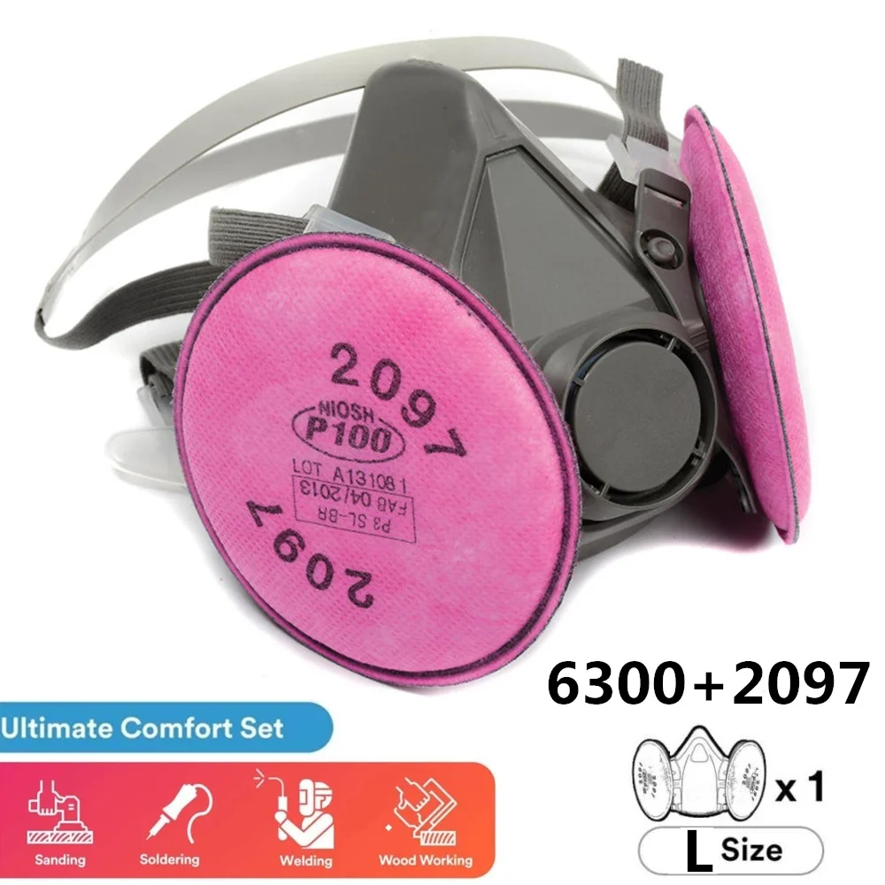 Large Size 6300 with 2Pcs 2097 P100 Dust Mask Respirator for Polishing And Cutting Fiber Welding Pro Protection Tool