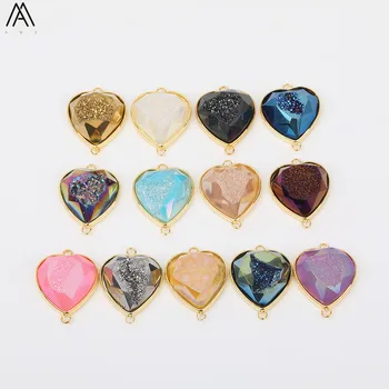 

5pcs/Lot Titanium Rainbow Natural Agates Stone Heart-Shape Connector Baeds For Bracelet Necklace Jewelry DIY Making HS-93AMAC