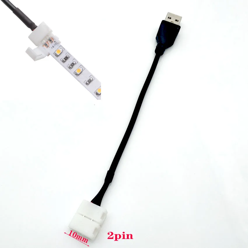 5pcs 2pin 18cm 케이블 led 스트립 커넥터 8mm/10mm led 커넥터-usb 커넥터 5050 dc5v led 스트립 용 무료 용접