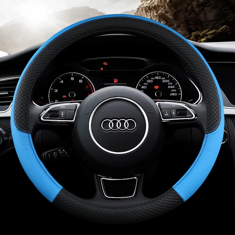 Universal PU Leather Steering wheel Cover Fabric Braid Universal 15