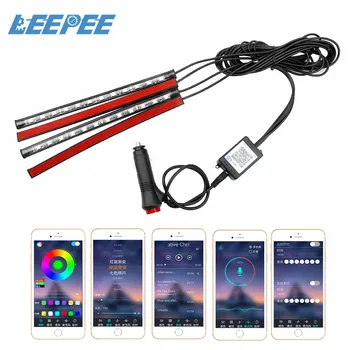 

Sound Music Control Car Interior Lights 4 in 1 Foot Lamp RGB LED Strip Lights App Bluetooth Control Car Floor Atmosphere Lamp
