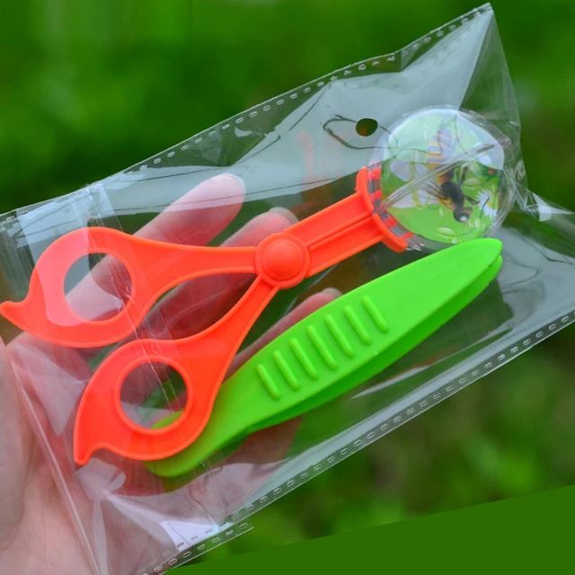 Nature Exploration Toys Kit Kids Plant Insect Study Tool-Plastic Scissor Clamp Tweezers Inset Round Head Scissors Clamp Toys 5
