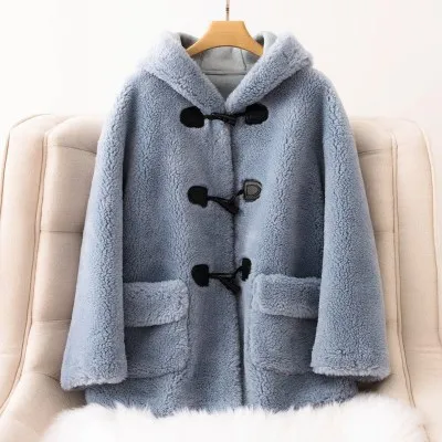 Blue Зимняя новая Толстая теплая шуба женская из шерсти ягнёнка, кашемир Шуба Женская Шуба меховая Высококачественная свободная меховая шапка шуба ZZZ005 - Цвет: Blue
