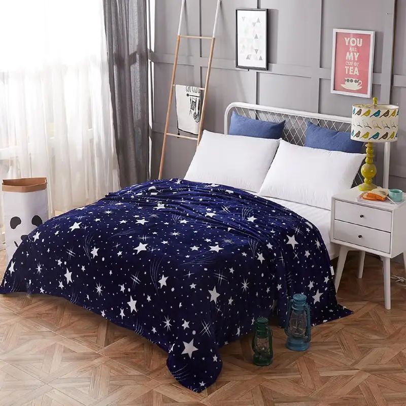 56 Bright stars bedspread blanket High Density Super Soft Flannel Blanket to on for the sofa/Bed/Car Portable Plaids | Дом и сад
