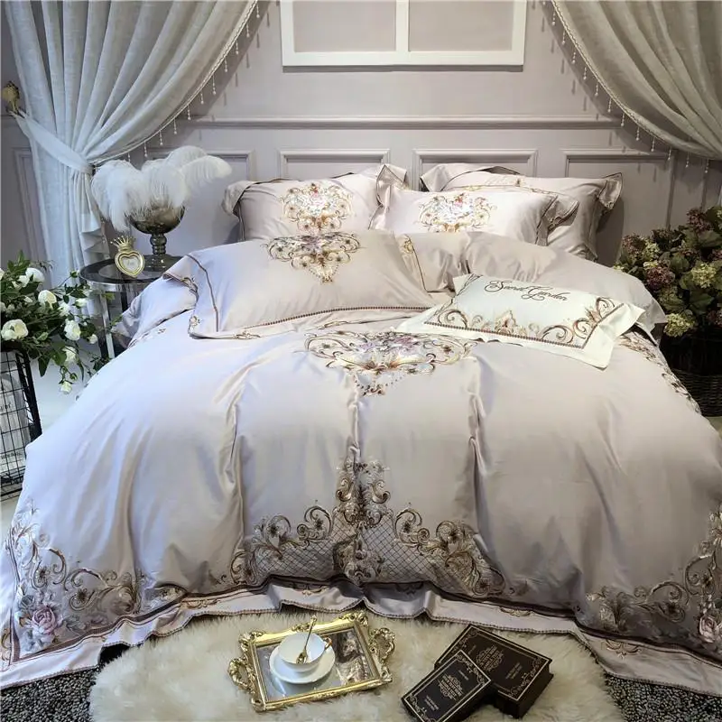 New Luxury gray egyptian cotton Bedding set queen king size bedsheet