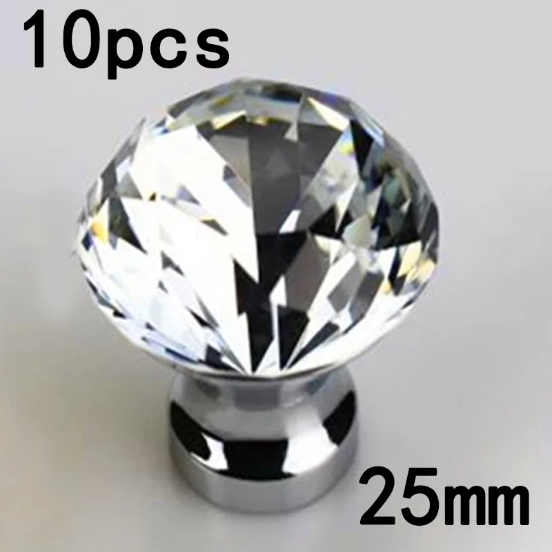 

10pcs 25mm Transparent Crystal Diamond Handle Cabinet Closet Furniture Knobs