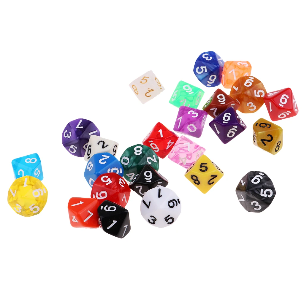 25x акриловые многогранные кости D10 TRPG игрушка для подземелья и драконов настольная игра
