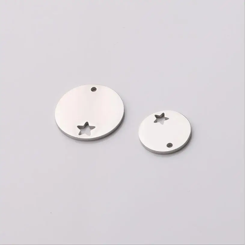 

10pcs/Lot 15/20mm Stainless Steel Round Plate Charm Inner Hollow Small Star Mirror Polish DIY Stamping Pendant Jewelry Findings