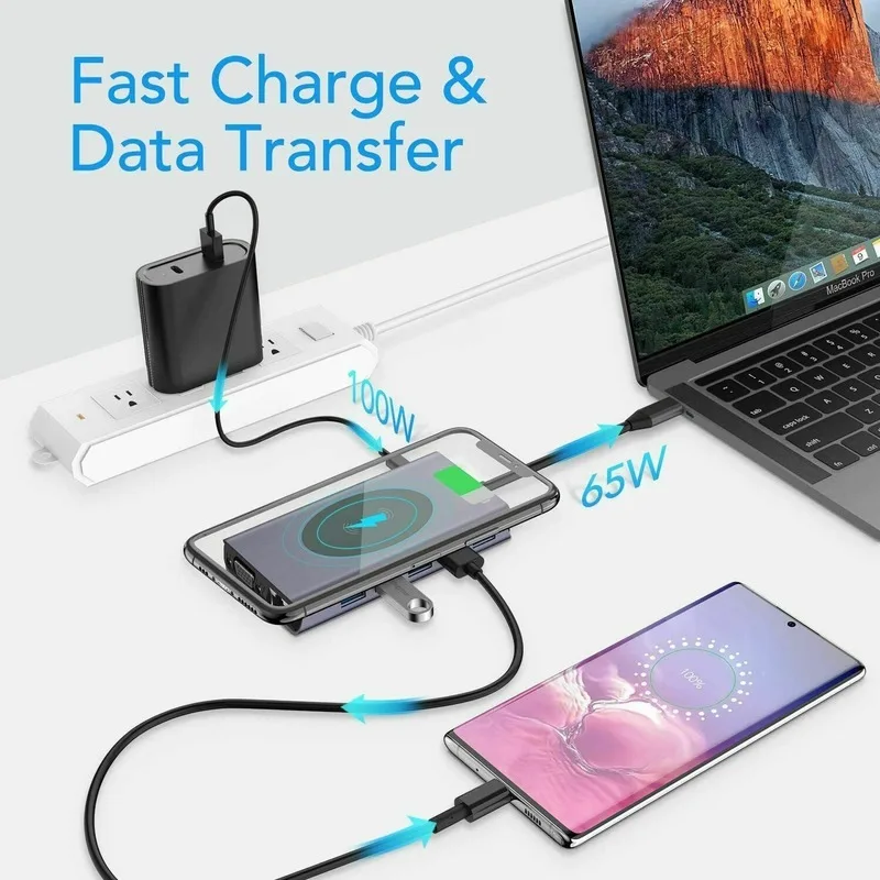 USB C Docking Station 14in1 Type C to HDMI-compatible VGA RJ45 USB3.0 SD/TF Card Reader With PD Charging For Macbook Pro USB Hub