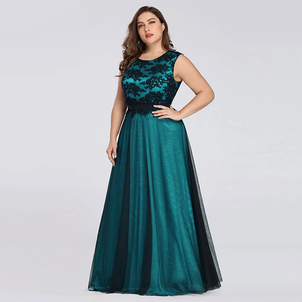 

dark green elegant evening dress scoop neck plus size a line draped sleeveless lace wedding party formal gowns evening dresses
