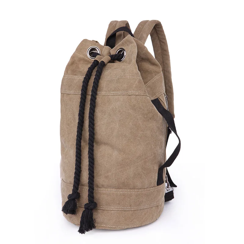 

Ougger Mens Backpack Travel Bags Large Khaki Canvas Simple England Style Large Capacity Sports Bags with String for Outdoor