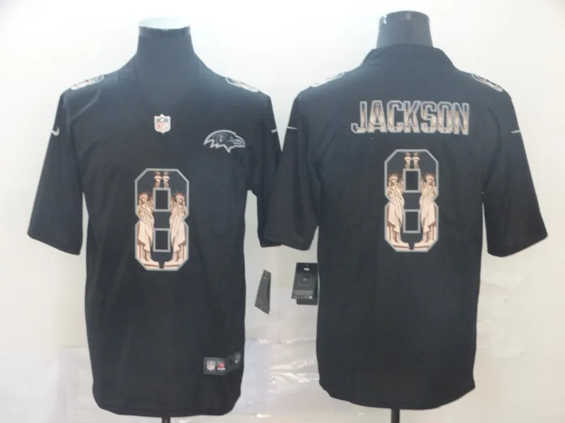 Синий A+++ Качественная мужская футболка для взрослых Lamar Jackson 8 Baltimore - Цвет: Синий