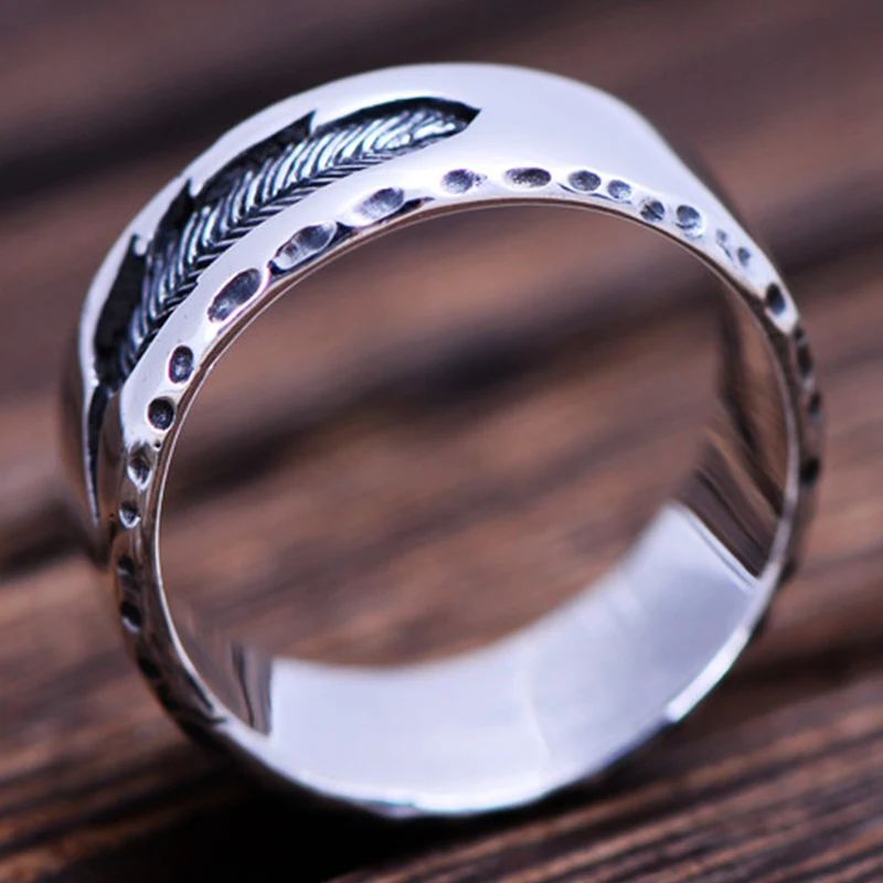ZABRA Настоящее 925 Серебряное кольцо перо винтажное тайское серебряное кольцо для мужчин и женщин ювелирные изделия в стиле рок-панк
