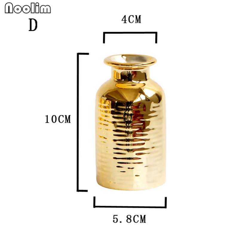 Керамическая тисненая Золотая ваза для цветочного украшения дома офисный Настольный контейнер для растений европейские свадебные подарки сушеный цветочный горшок - Цвет: D