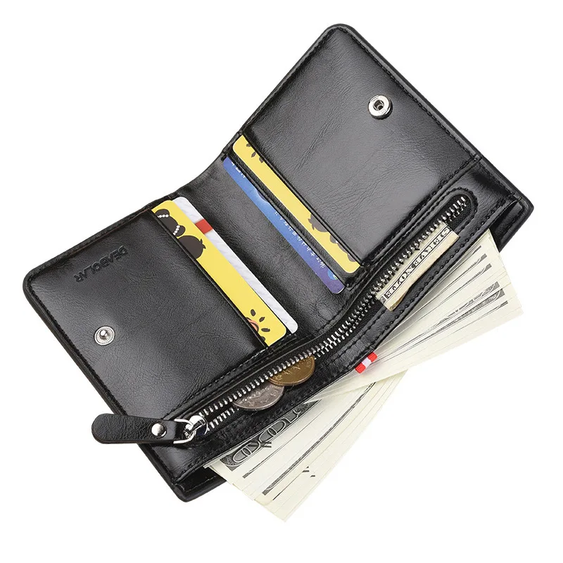 

Brief Designer Men Wallets with Zipper Compartment Casual Business ID Card Holders Bifold Short Purse Male Vertical Horizontal