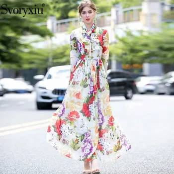 

Svoryxiu New Autumn Women's Fashion Runway Maxi Dress Charming Flower Print Bohemian Robe Long Sleeve Long Dresses Vestdios
