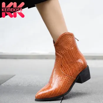 

KemeKiss Women Boots Fashion Zipper Thick Heel Winter Shoes Woman Warm Short Boot Office Snake Patern Footwear Size 32-43