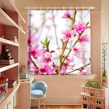 

3d Printed Blackout Curtains Pink Peach Blossom Flower Pattern Short Curtains for Small Windows Thicken Fabric Kitchen Curtains