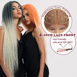 Волшебные волосы синтетические парики на шнурках спереди для черных женщин 38 "дюймовый термостойкий парик плетеные волосы зеленый розовый
