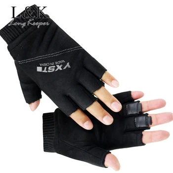 

LongKeeper Men Women Half Finger Gloves Fitness Sports Keep Warm Suede Gloves Fingerless Outdoor Driving Black Mittens Eldiven