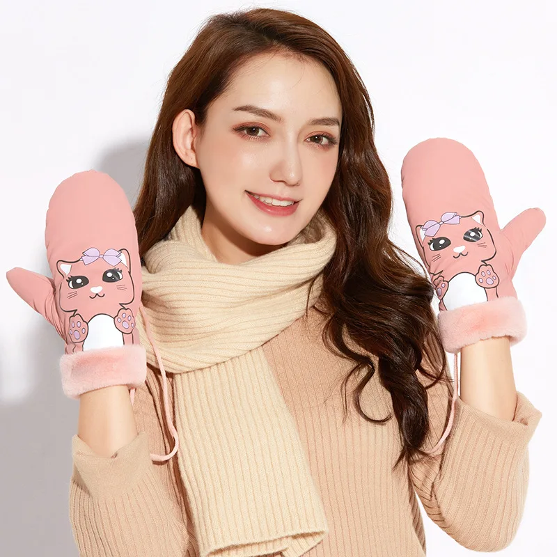

2019 Winter Warm Ski Gloves Outdoor Play with Snow Windproof Waterproof Cat plus Velvet Halter Warm Mitten