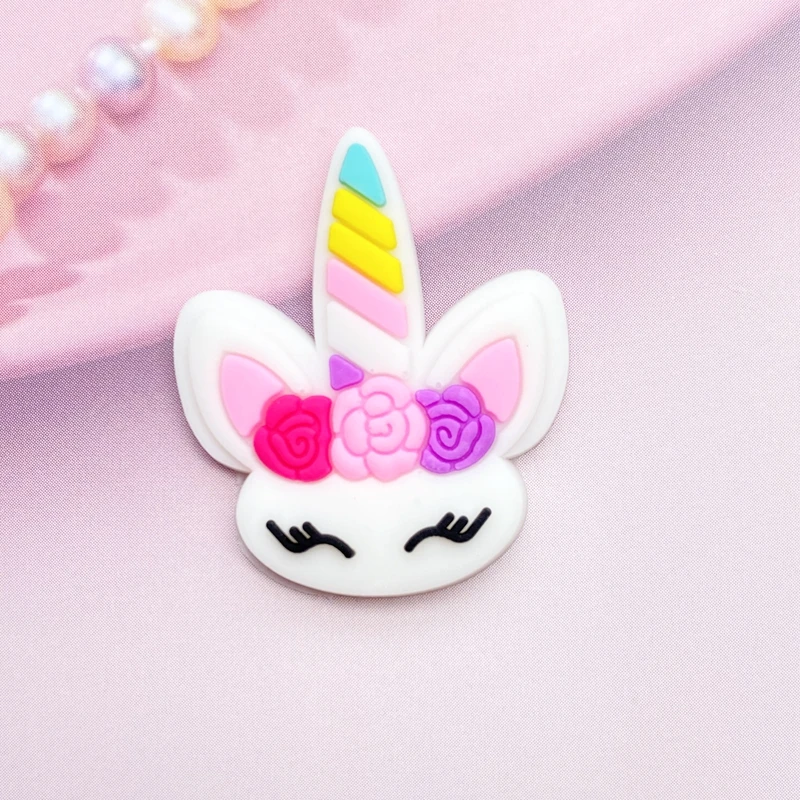 Ornament Crafts Miniature Figurines Miniature Ornament 12pcs Cute Mini Unicorn head PVC flexible glue Flat back DIY Scrapbook Embellishment Phone Craft Decoration E98