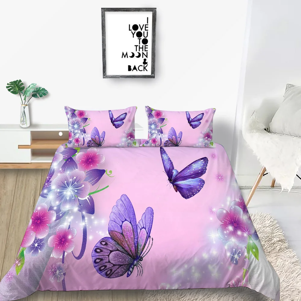 

Floral Bedding Set Single Butterfly Beautiful 3D Duvet Cover Light Spot Queen King Twin Full Double Unique Design Bed Set
