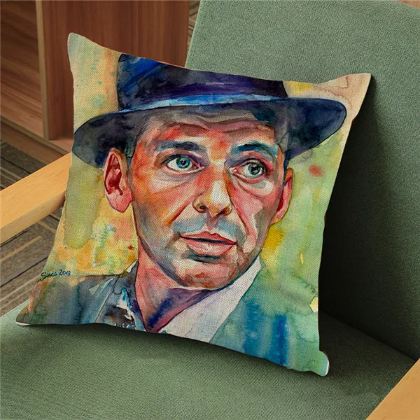 Film Character Frank Sinatra Watercolor Portrait Art Linen Cushion Cover Home Living Room Sofa Seat Decorative Throw Pillow Case M142-1