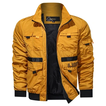 

New Men Jacket Pilot Casual Solid Color Jackets Stand Collar Autumn Mens Bomber Jacket Clothing Male Outwear Coats Multi-pocket