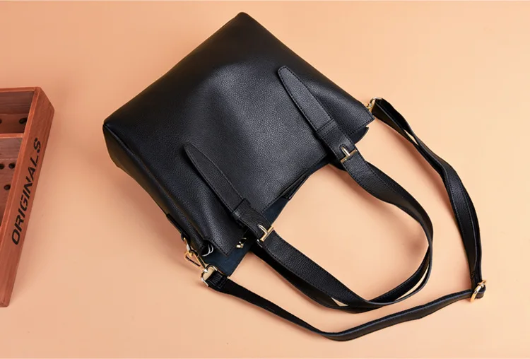 new leather women's bag simple leather shoulder slung portable bucket tote bag