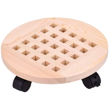 

12 Inch Rolling Wooden Planter Caddy Potted Plant Stand with Wheels Round Flower Pot Rack Indoor Outdoor Planter Trolley