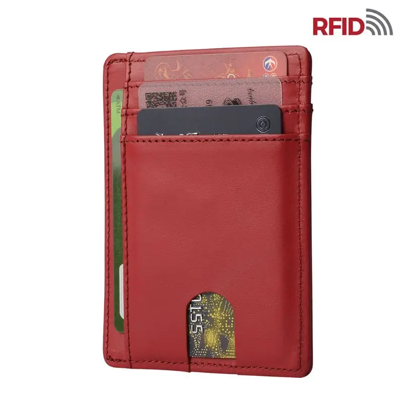 Leather Red 16 видов стилей дополнительно Тонкий RFID держатель для карт для мужчин и женщин блокирующий кожаный кошелек минималистичный кредитный кошелек для денег и карт держатель для карт - Цвет: Leather Red