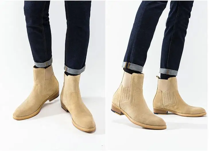 men winter boots men shoes Pointy Chelsea boot sleeve high mercerized suede Martin high top boot for men nubuck leather