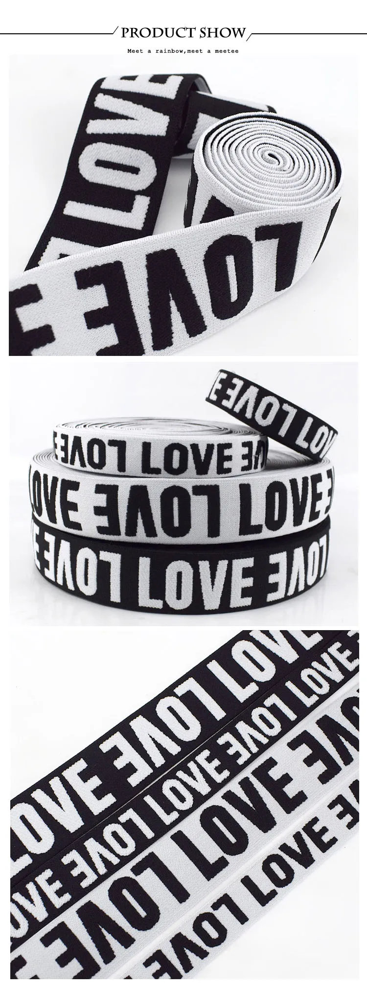 Meetee 10/20Meters 25/40mm Imitation Nylon Jacquard Elastic Band Double-faced Velvet Letter LOVE Type Elastic Straps DIY Sewing